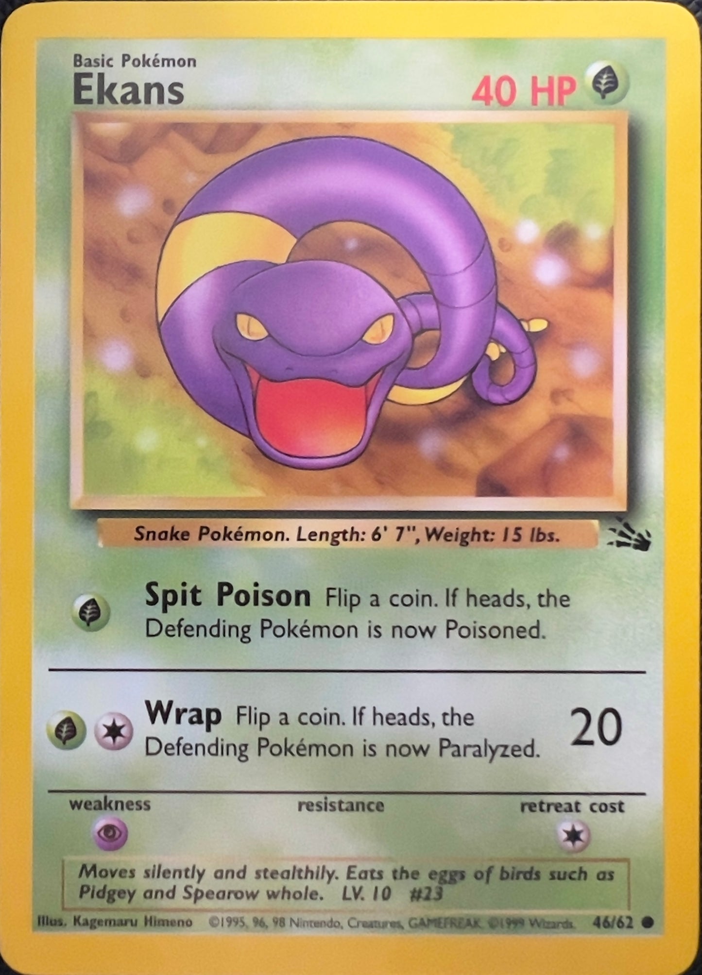 Ekans (non-holo) 46/62 - Pokemon Fossil (WOTC)