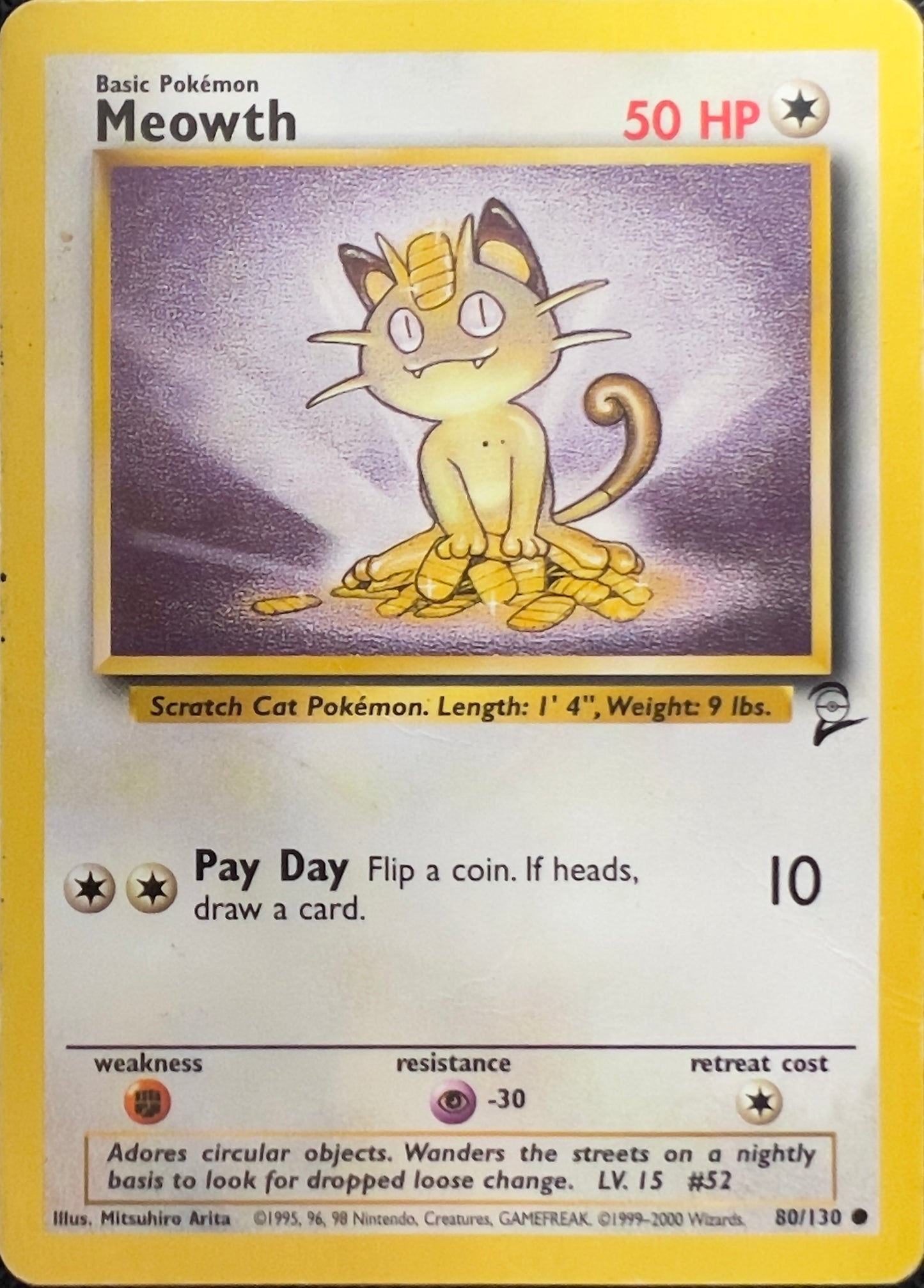 Meowth (non-holo) 80/130 - Pokémon Base Set 2 (WOTC)