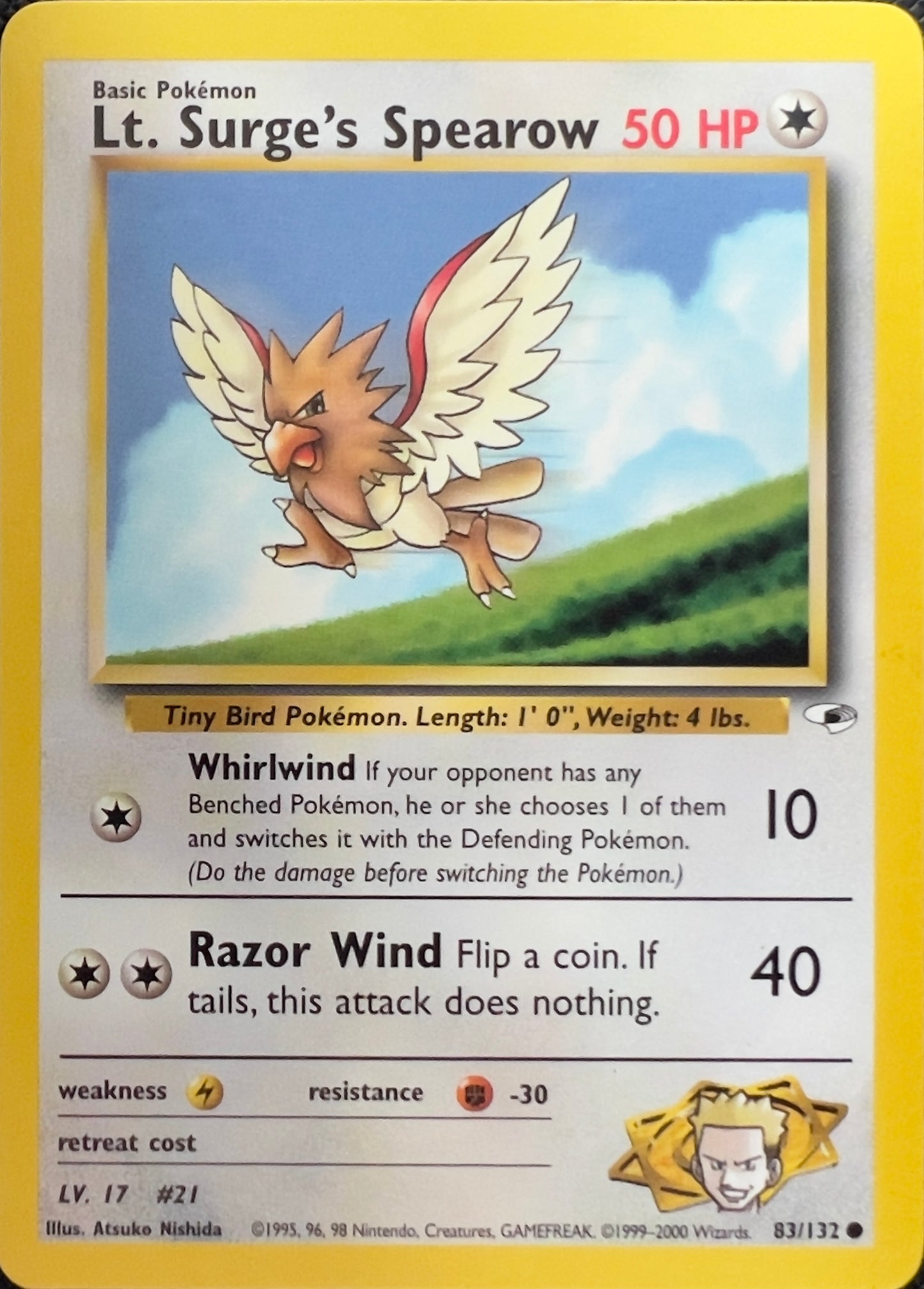 Lt. Surge’s Spearow (non-holo) 83/132 - Pokémon Gym Heroes (WOTC)