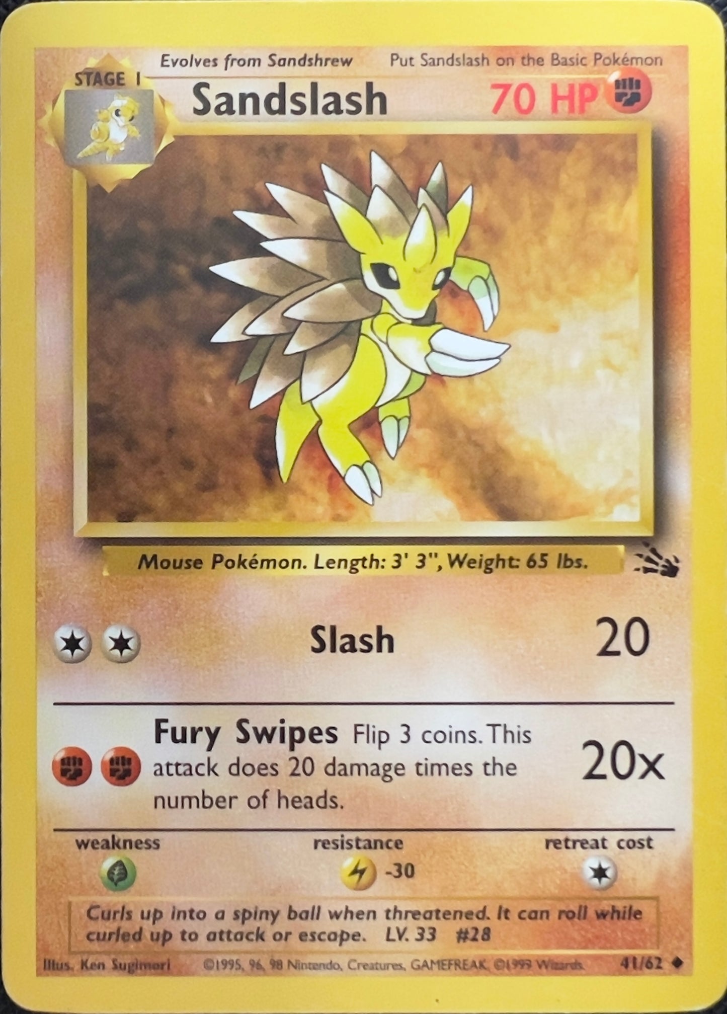 Sandslash (non-holo) 41/62 - Pokémon Fossil (WOTC)