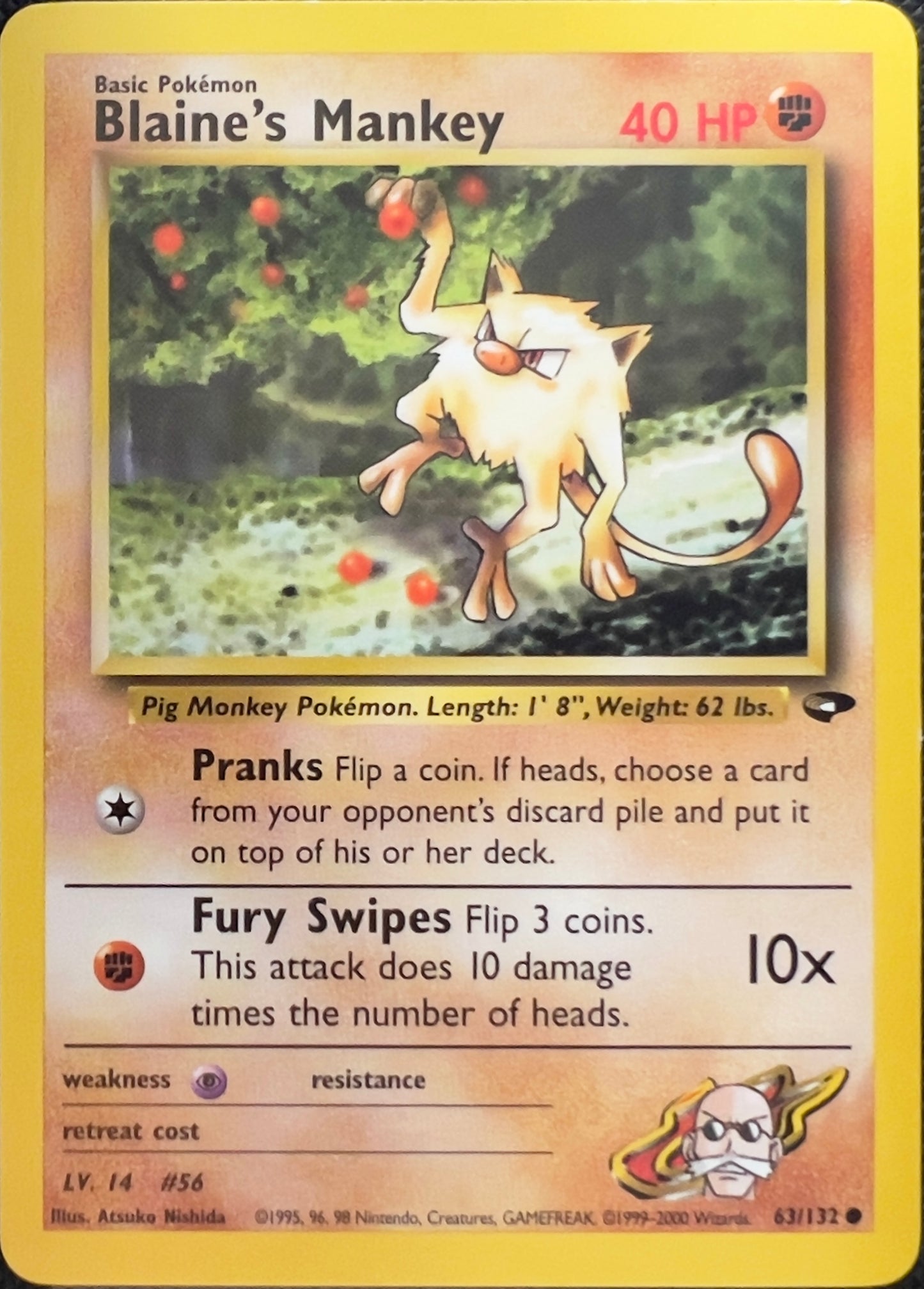 Blaine’s Mankey (non-holo) 63/132 - Pokémon Gym Challenge (WOTC)