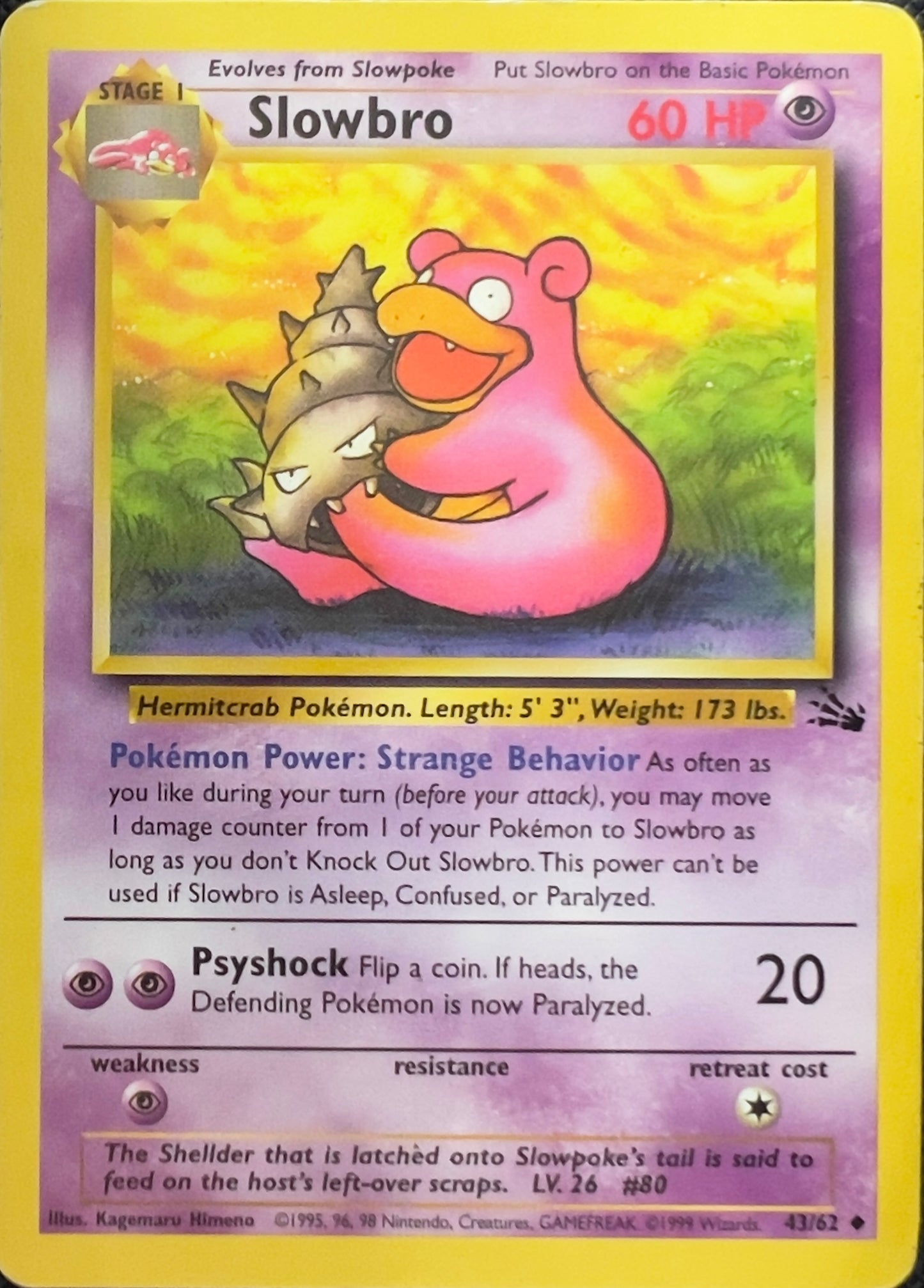 Slowbro (non-holo) 43/62 - Pokémon Fossil (WOTC)