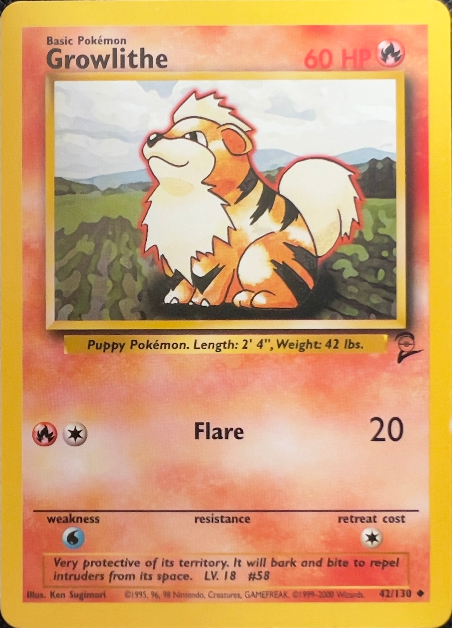 Growlithe (non-holo) 42/130 - Pokémon Base Set 2 (WOTC)