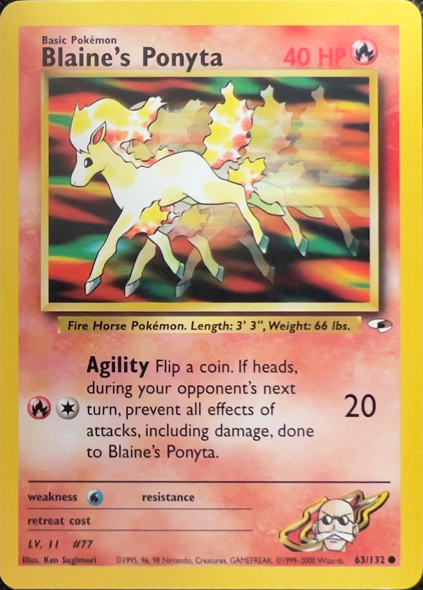 Blaine’s Ponyta (non-holo) 63/132 - Pokémon Gym Heroes (WOTC)