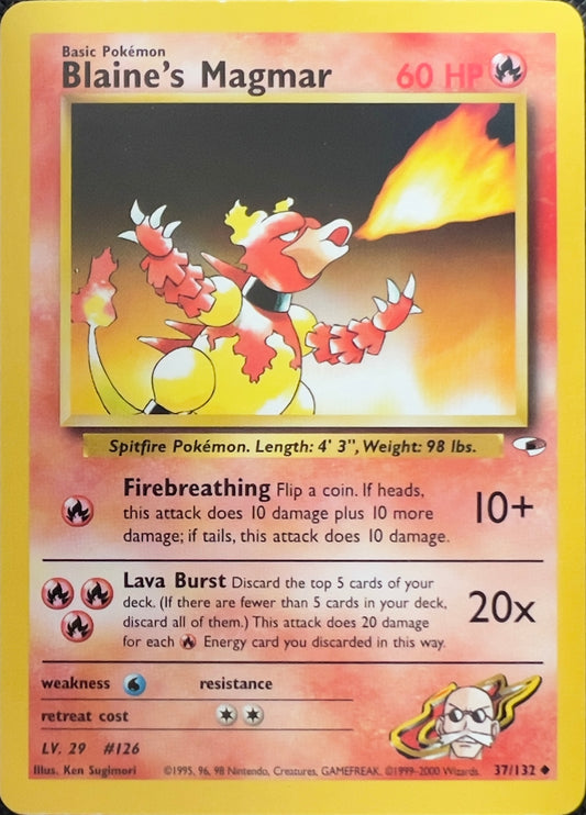 Blaine’s Magmar (non-holo) 37/132 - Pokémon Gym Heroes (WOTC)
