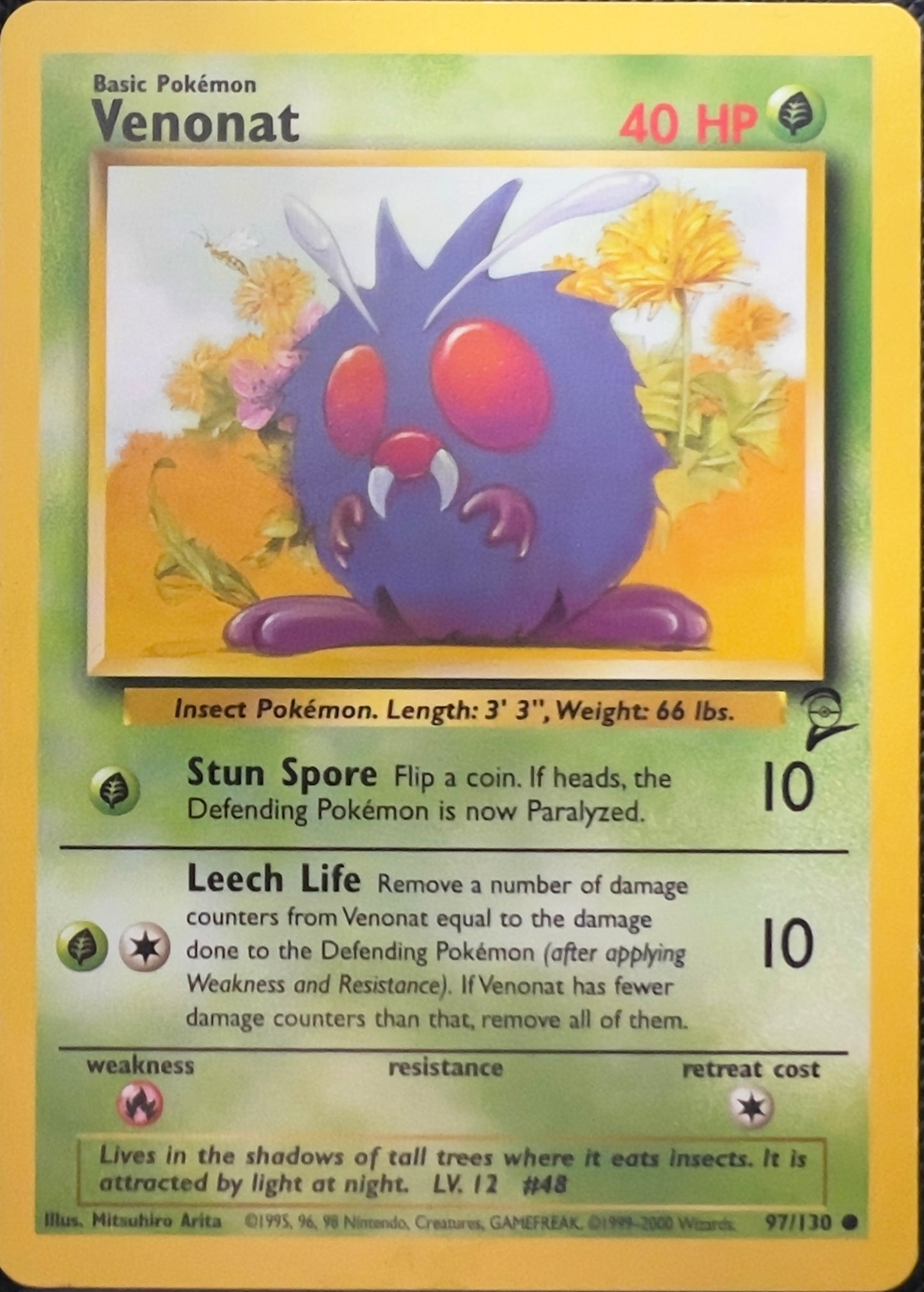 Venonat (non-holo) 57/64 - Pokemon Base Set 2 (WOTC)