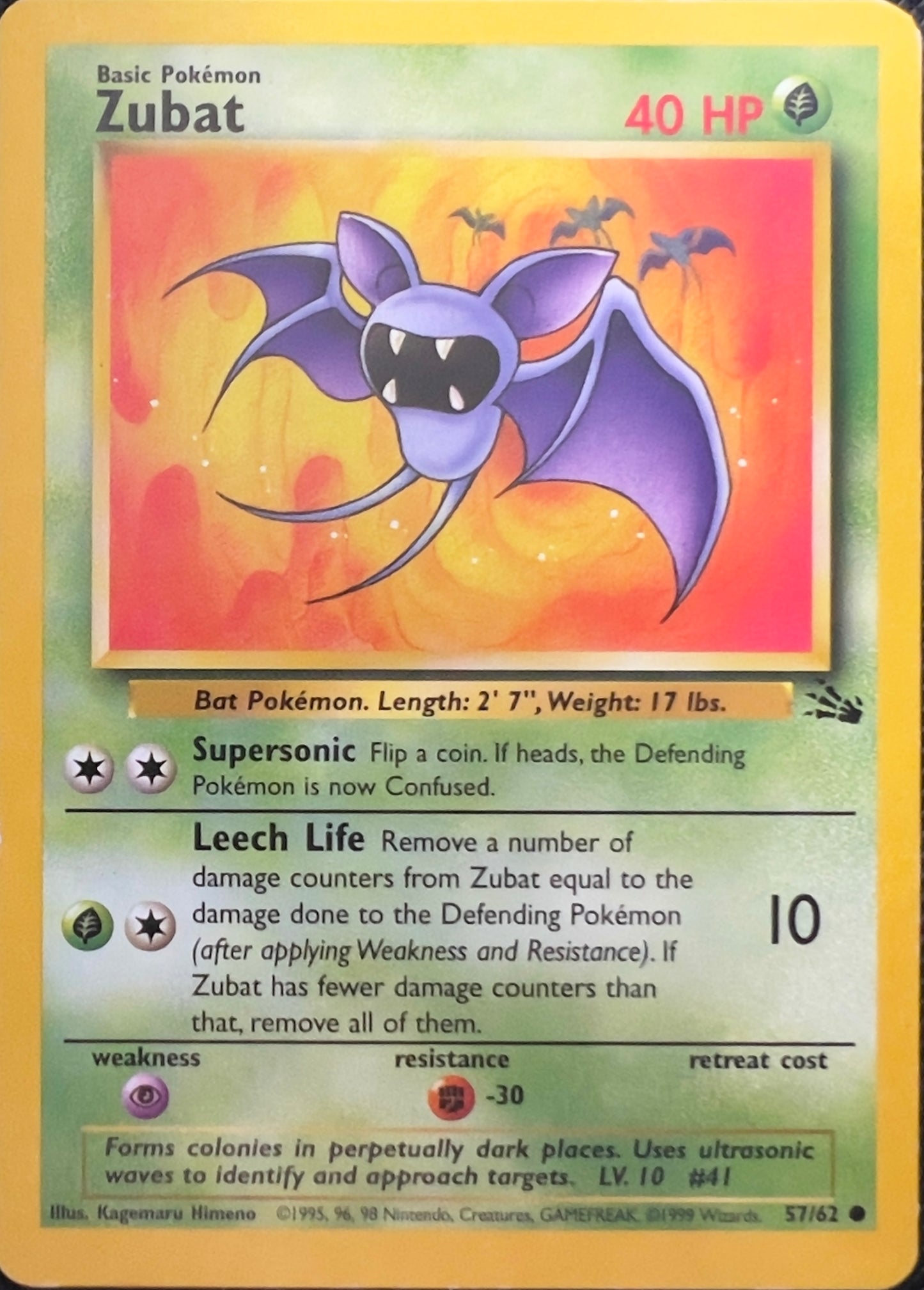 Zubat (Non-Holo) 57/62 - Pokemon Fossil (WOTC)
