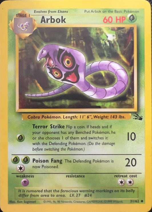 Arbok (non-holo) 31/62 - Pokemon Fossil (WOTC)