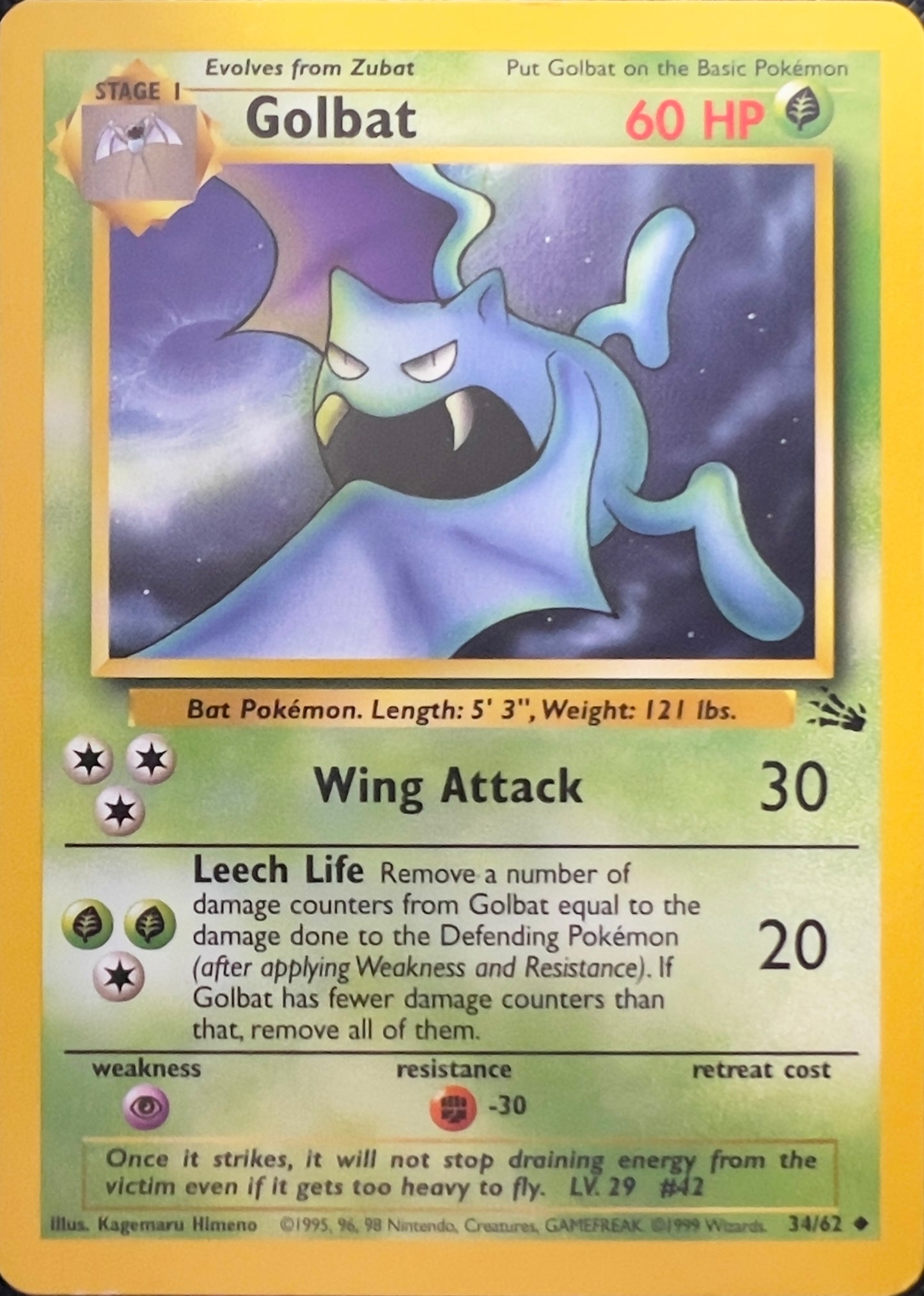 Golbat (non-holo) 34/62 - Pokemon Fossil (WOTC)
