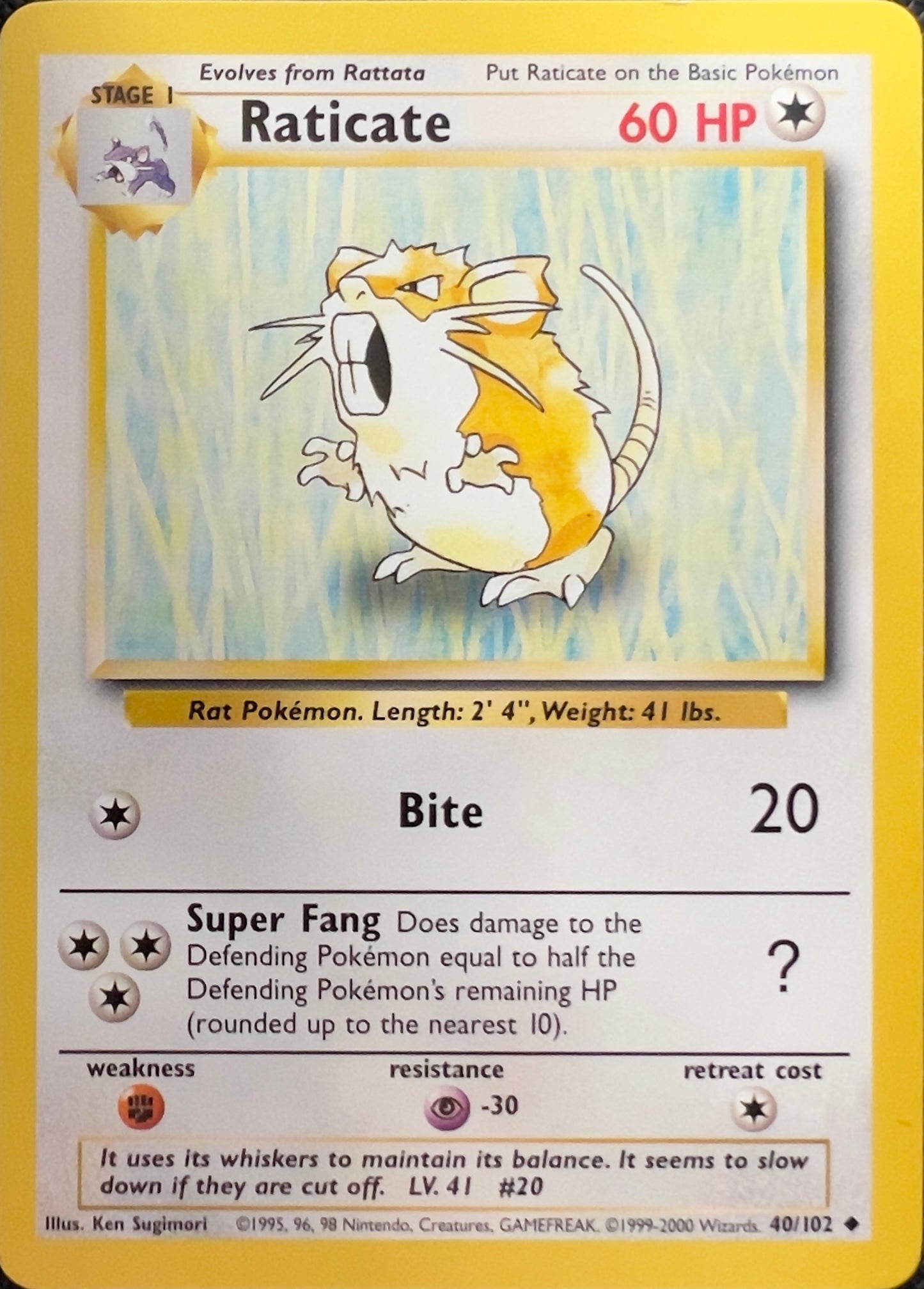 Raticate (non-holo) 40/102 - Pokémon Base Set (WOTC)