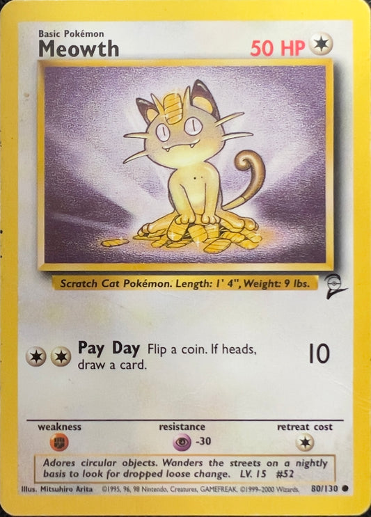 Meowth (non-holo) 80/130 - Pokémon Base Set 2 (WOTC)