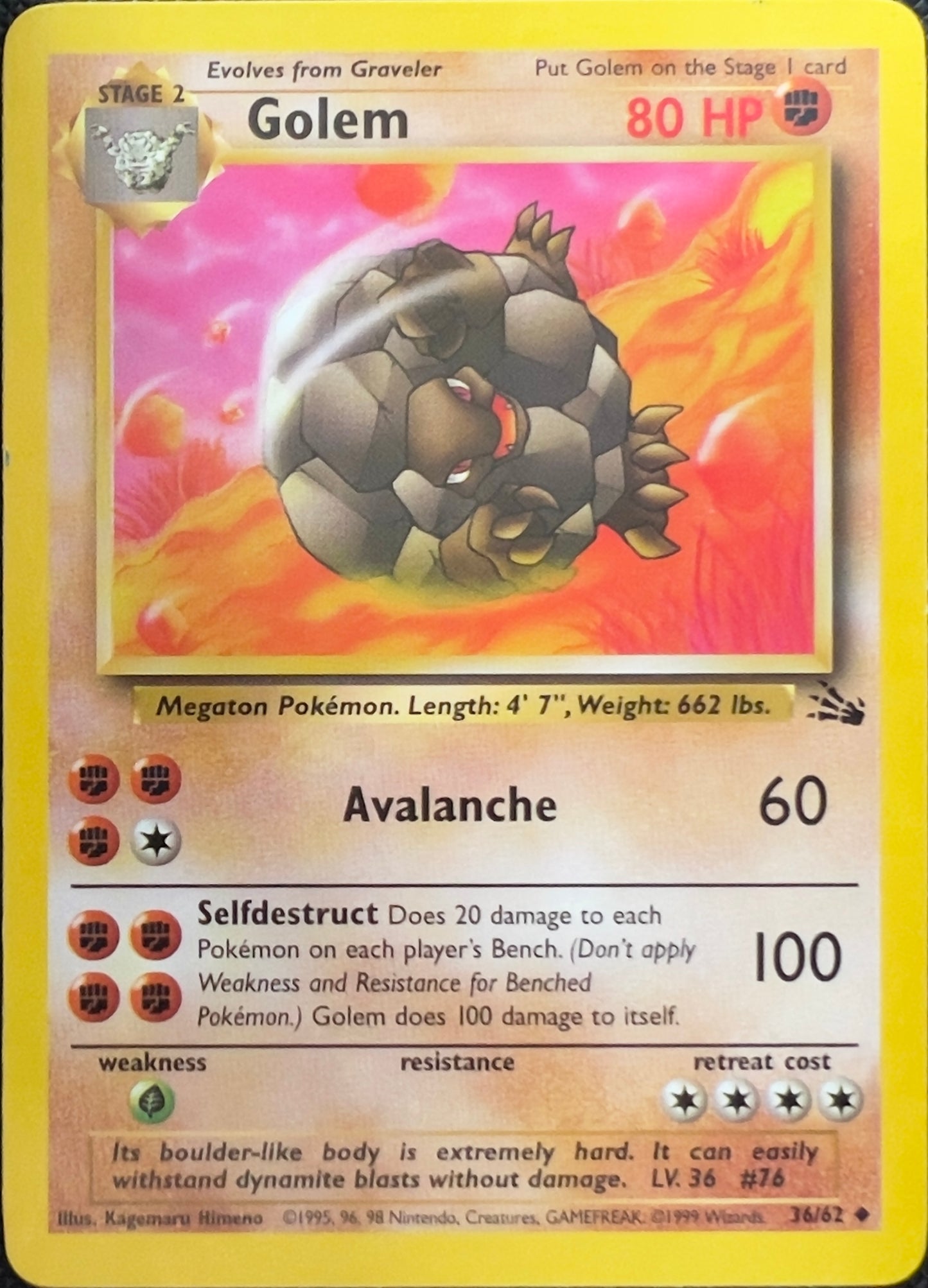 Golem (non-holo) 36/62 - Pokémon Fossil (WOTC)