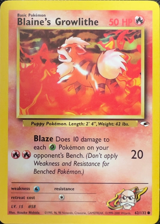 Blaine’s Growlithe (non-holo) 62/132 - Pokémon Gym Heroes (WOTC)