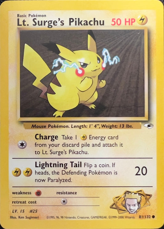 Lt. Surge’s Pikachu (non-holo) 81/132 - Pokémon Gym Heroes (WOTC)
