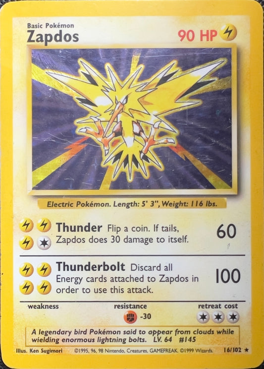 Zapdos Holo 16/102 – Pokémon Base Set (WOTC)